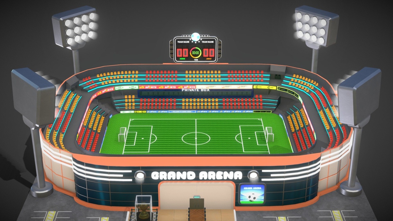 Cartoony football stadium Low-poly 3D model